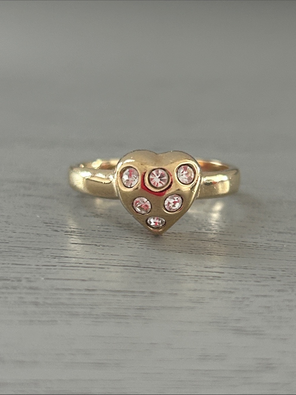 Vintage Goldtone Heart Ring With Rhinestone Chips